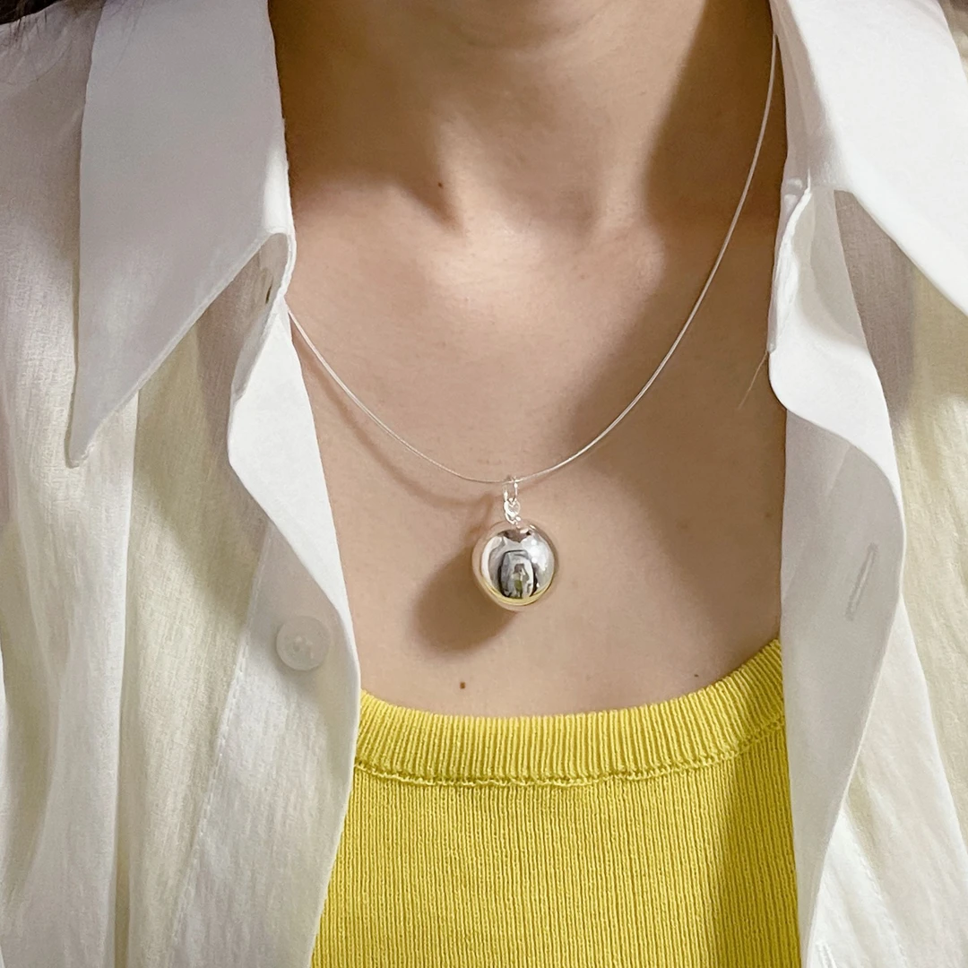 坠链均足银 足银光面大圆球项圈吊坠时尚百搭坠链气质奢简约