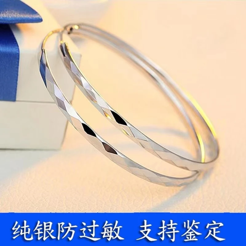 足银耳饰 足银990纯银菱形耳圈耳环女日韩版时尚简约大耳环大耳圈