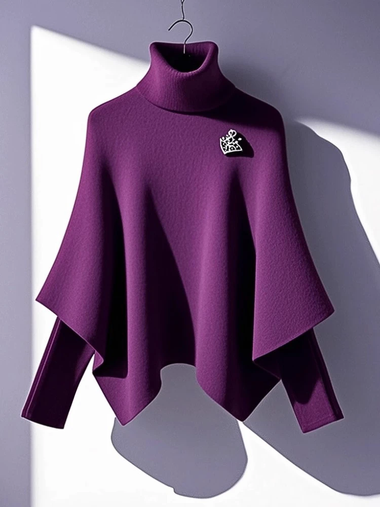 韩版气质设计感紫色斗篷毛衣秋冬新款慵懒高级假两件针织衫上衣女