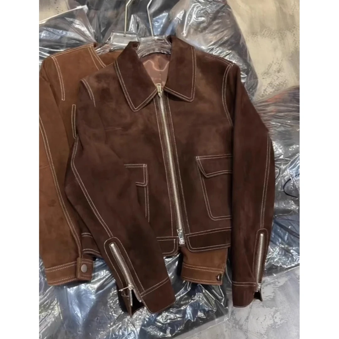 美拉德穿搭棕色夹克短外套女初秋2024年新款复古独特超好看老钱风