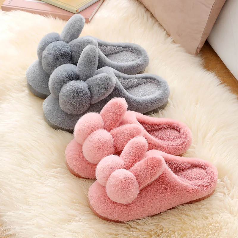 丝盾棉拖鞋女厚底情侣防滑保暖兔毛冬季可爱居家毛绒月子鞋棉鞋男