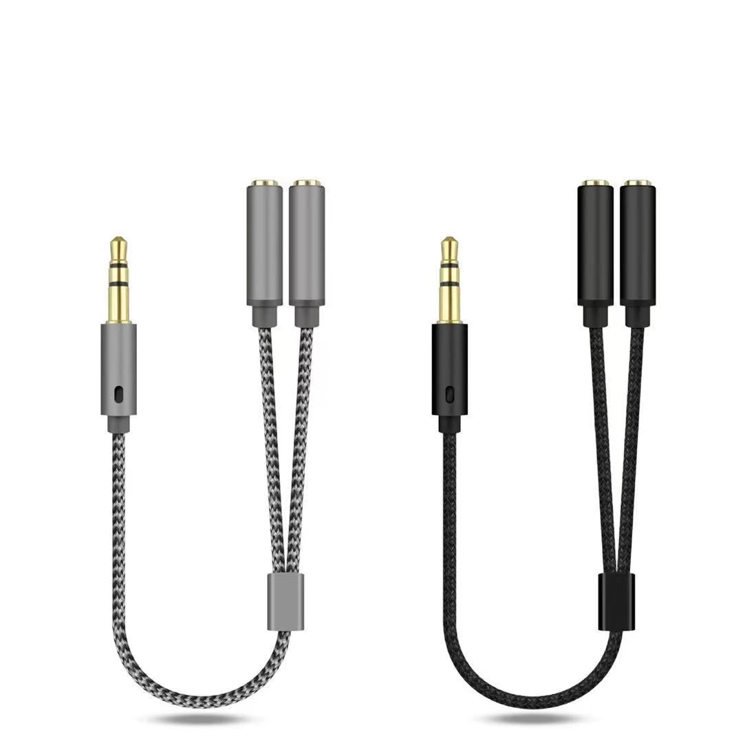 编织3.5MM耳机转接线一分二分线器延长音频手机电脑音箱情侣分享
