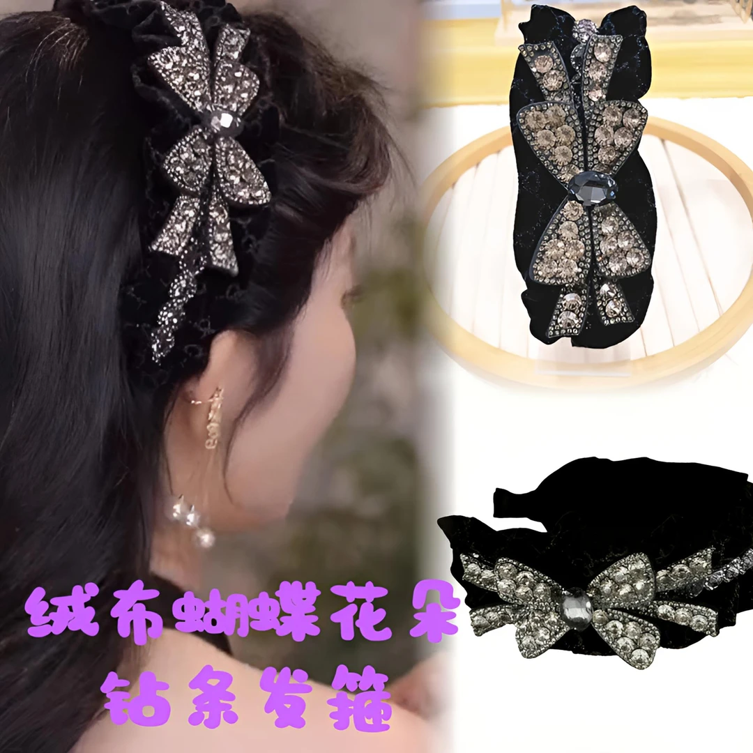 丝绒蝴蝶结发箍高颅顶简约外出时尚小众设计发饰防滑显白压发发箍