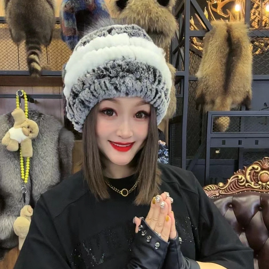 宇之媛 女士通用款帽子 兔毛编织 毛线编织 时尚百搭 秋冬保暖122