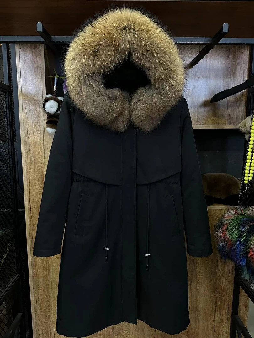 宇之媛 女款派克服  时尚百搭 休闲中长款 兔毛内胆 貉子毛领1052