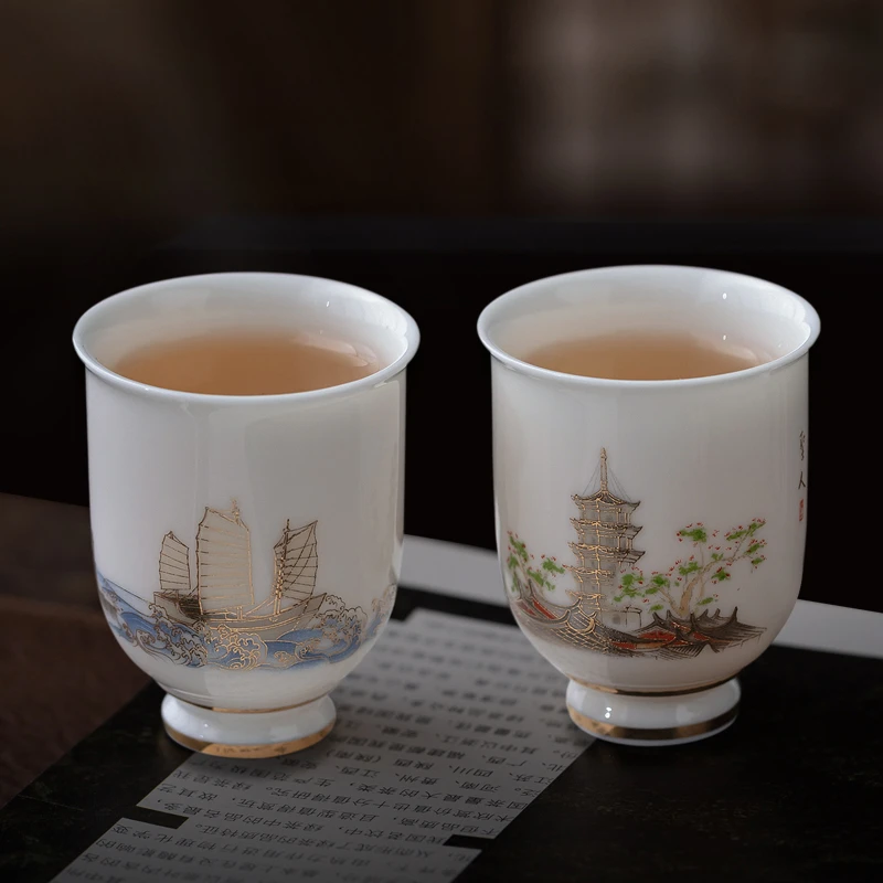 徐建勇原创 刺桐花开和合对杯 茶杯 白瓷杯 对杯
