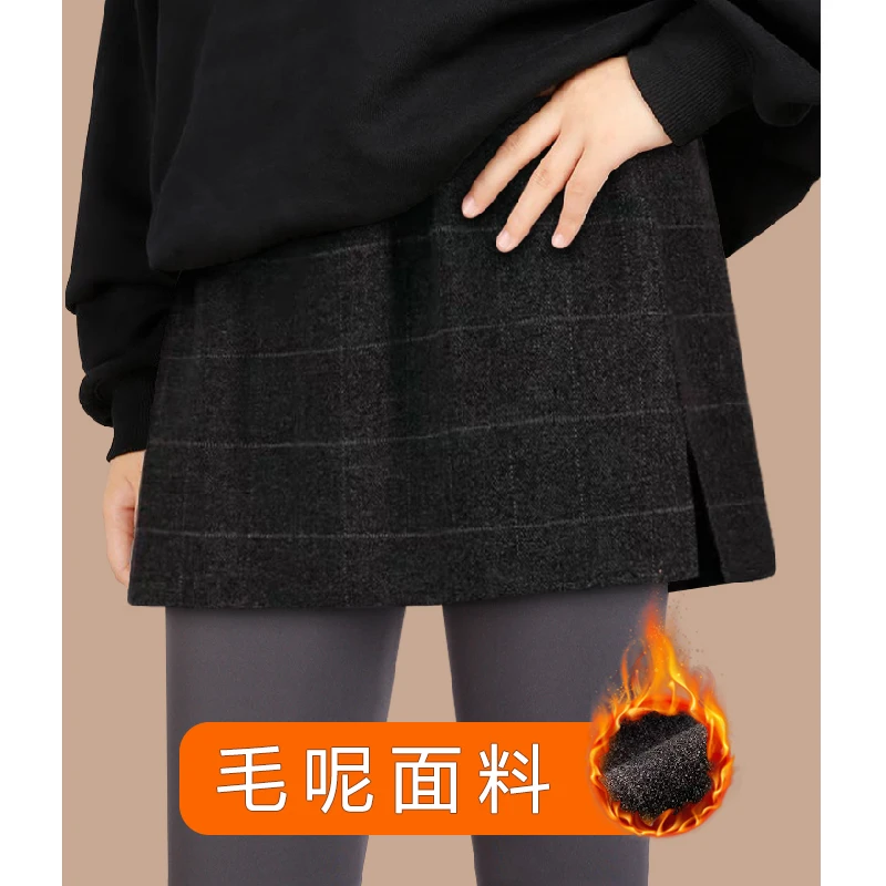 格子毛呢屁帘女下摆叠穿鲨鱼裤内搭大码卫衣打底秋冬半身裙短裙子