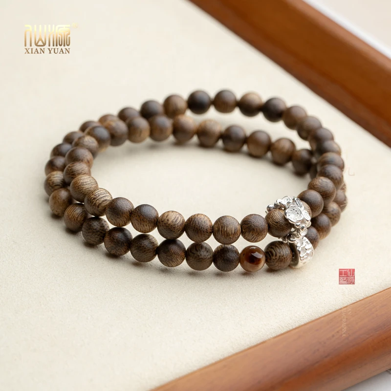 沉香莺歌绿奇楠沉香6mm根珀双圈手串弹力绳搭桃花蝴蝶环棋楠念珠