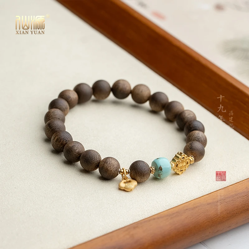 沉香文莱沉香老型四方银饰单圈手串国潮手串