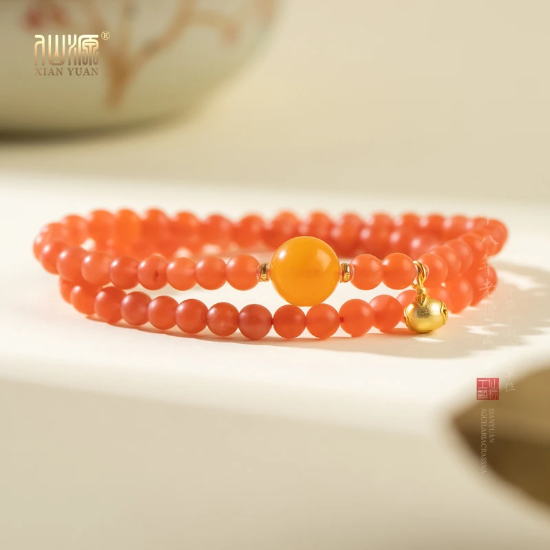 南红5mm蜜蜡圆珠双圈手串XYLV1783MDBFD