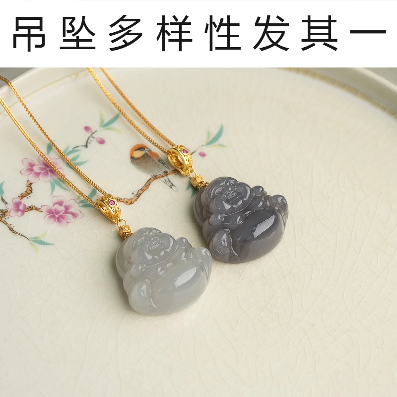 和田玉烟紫大佛公锁骨链项链（多样性发其一）XYLV1349MDBCZ