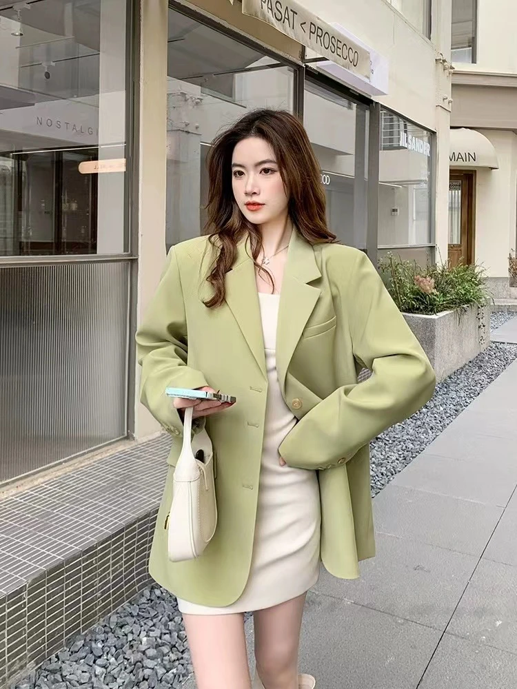 韩版小西装外套女小个子2024春季新款网红气质时尚百搭休闲绿色