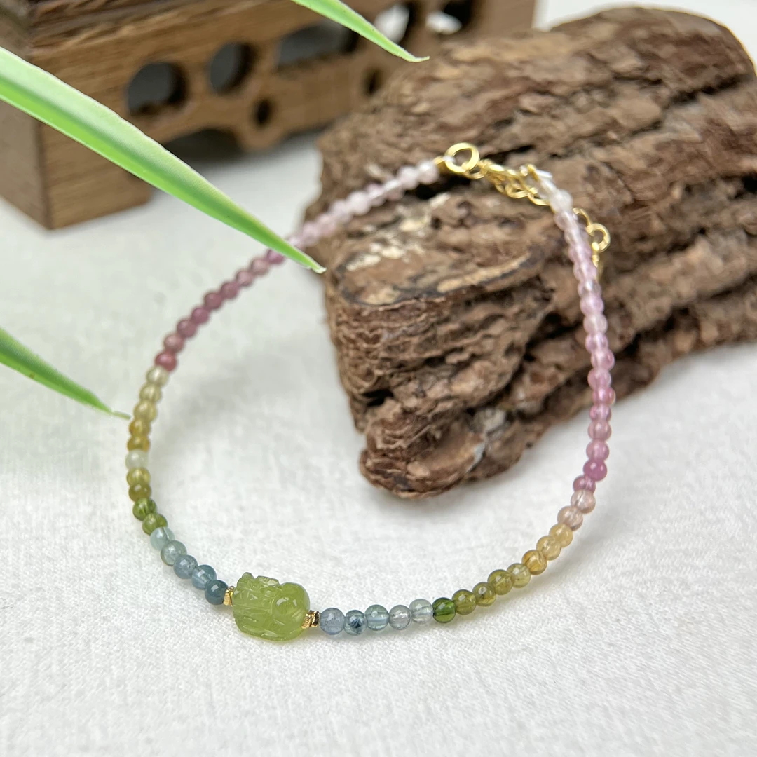 S925银 人鱼色碧玺貔貅DIY手链 FX-4489