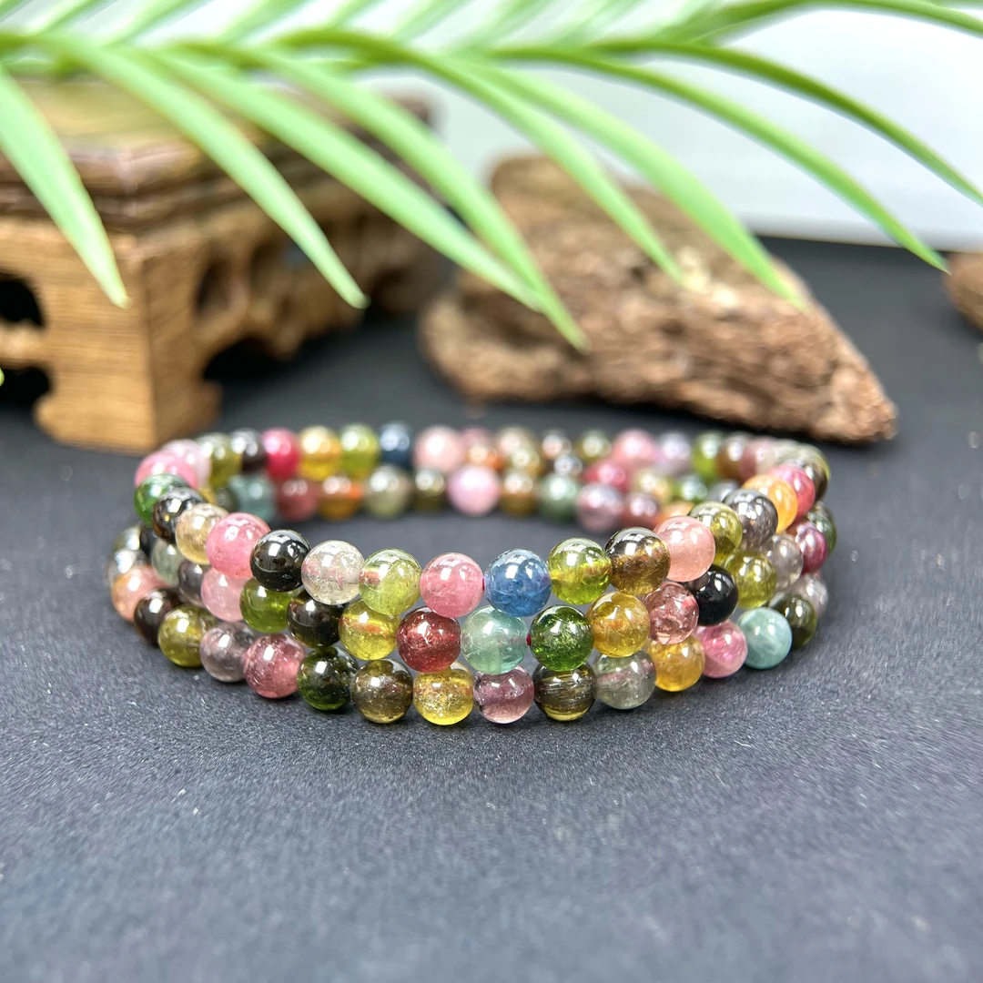 天然糖果跳色碧玺多圈手串5mm+ DZY-3060