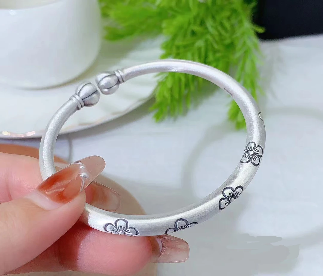 足银手镯 银手镯实心银镯子多福南瓜梅花款古法开口大克重礼物