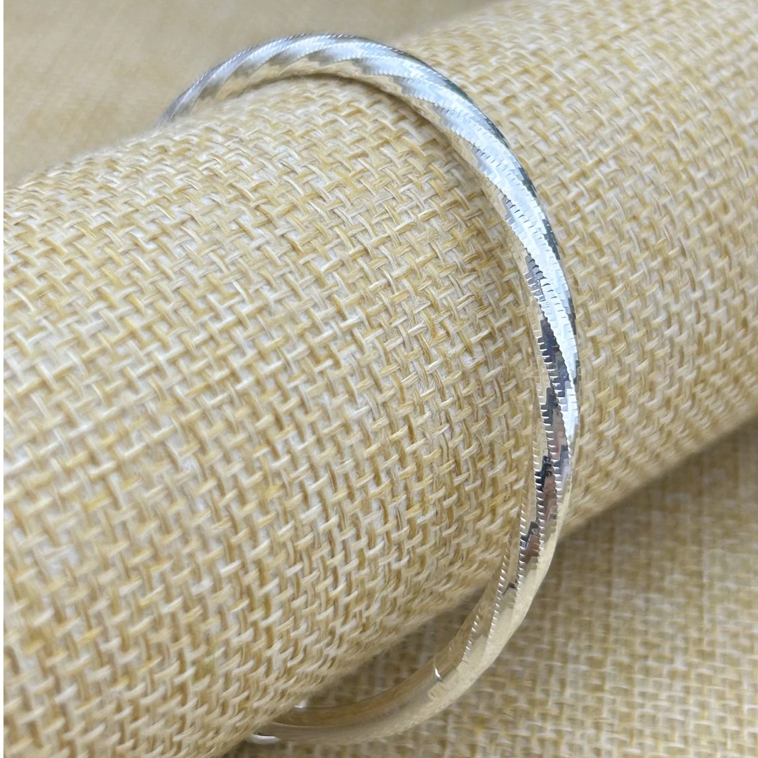 足银手镯 银手镯推拉可调节车花款时尚百搭实心精美银镯