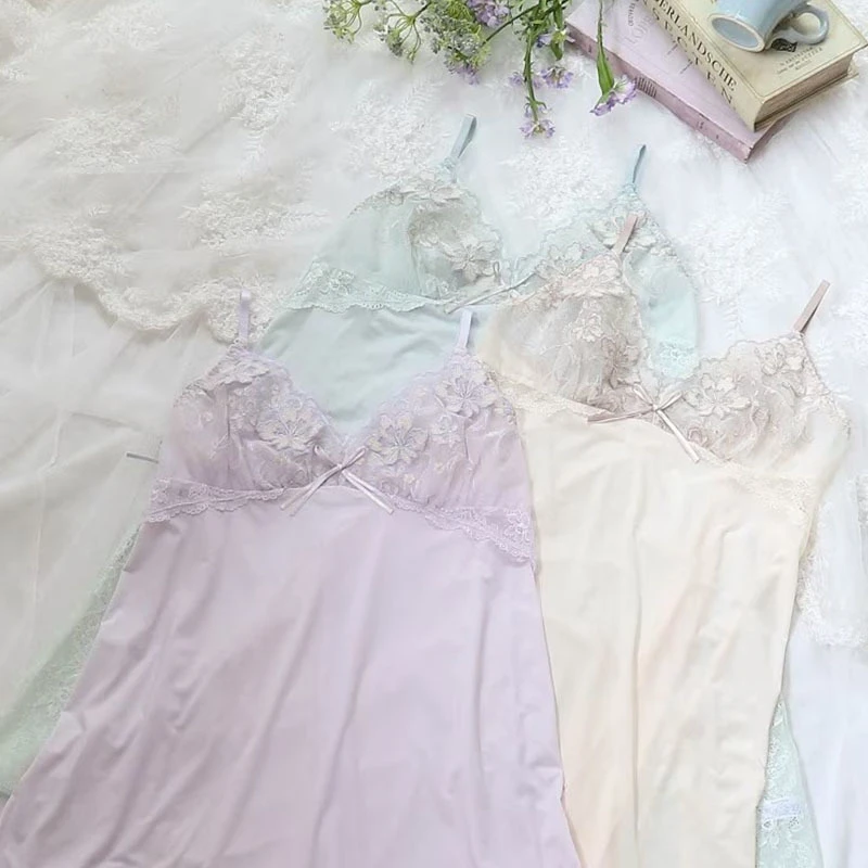 优丽娜娜家居服薄款性感舒适女士裙花卉刺绣花吊带睡裙729