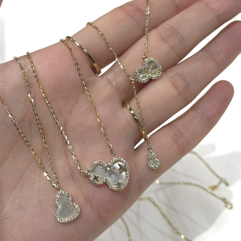 坠链均925银贝壳 金色小葫芦项链