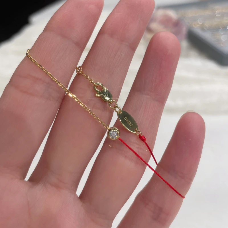 925银合成锆石手链 漏！高定红绳半链迷你手链