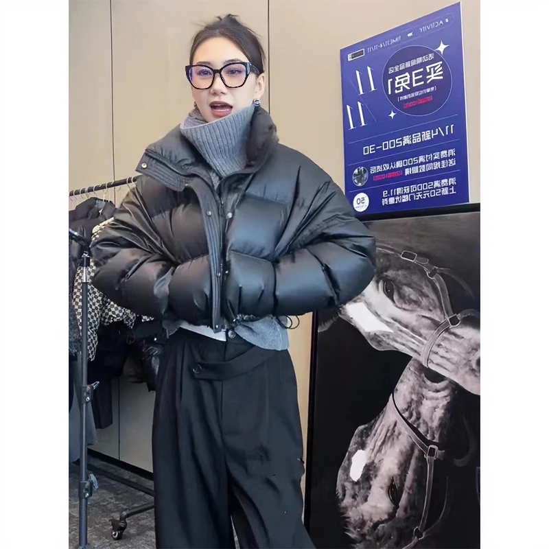 时尚短款立领面包服女2023冬季新款韩系高级感小个子保暖休闲外套