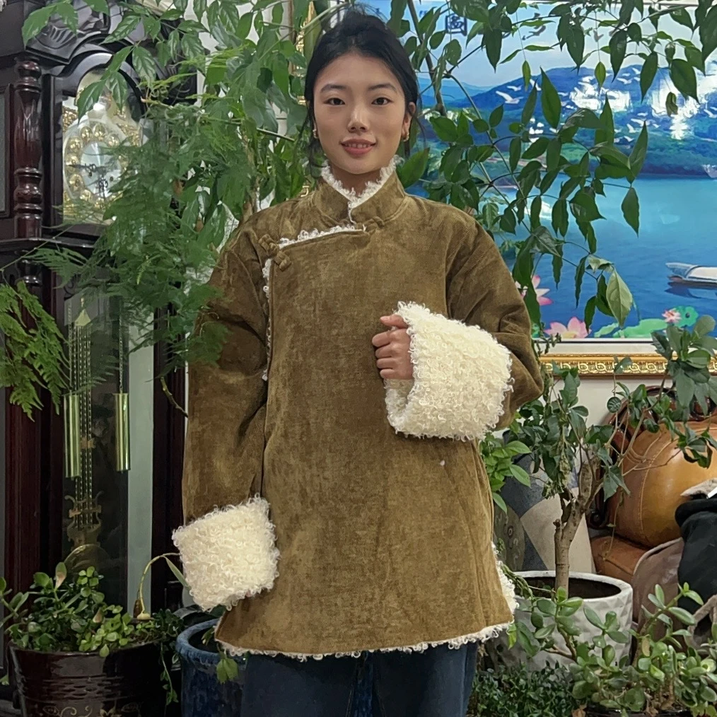 藏式加棉时尚复古人造毛外套加厚民族风