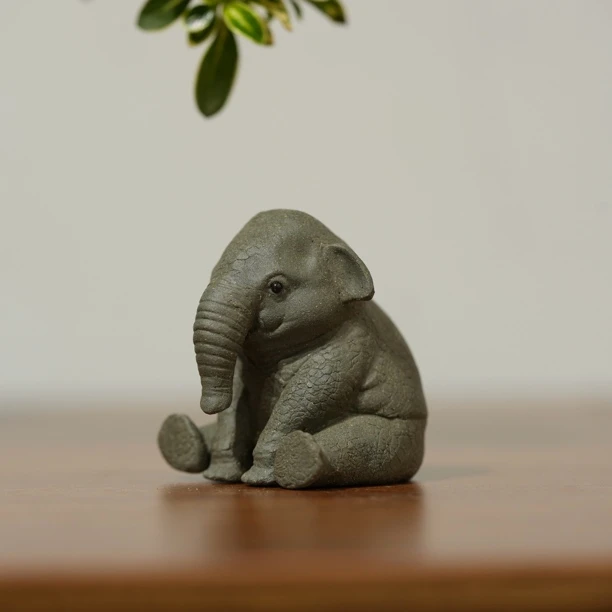 宜兴紫砂 吉象摆件紫砂茶宠大象可养手工艺精品茶道茶玩茶桌配件