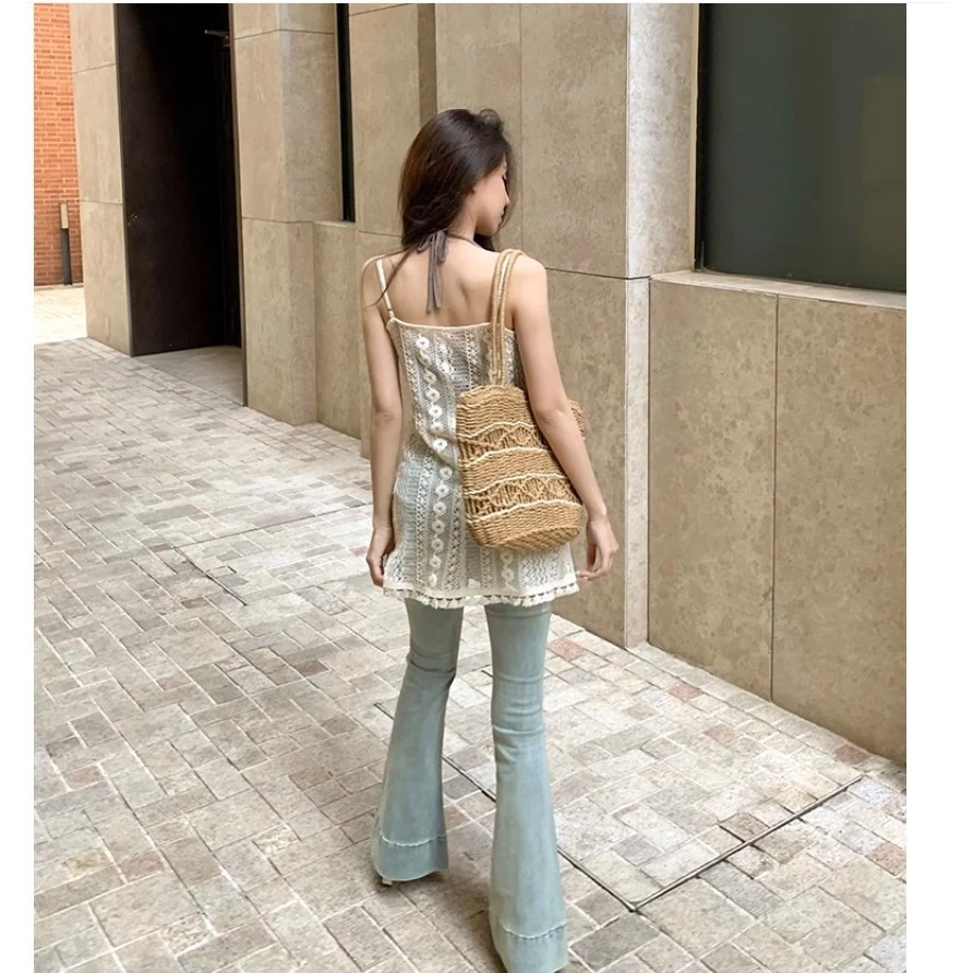 【邱肉瑶清】气质蓝色牛仔裤微喇裤时尚显瘦