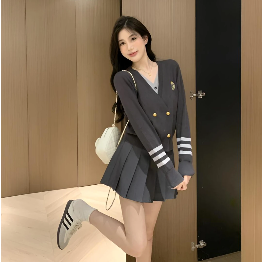 【ZHOU周周】气质显瘦时尚收腰温柔小众学院风假两件针织开衫