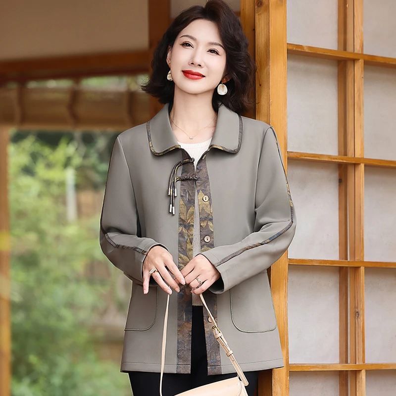 秋季女外套中年妈妈装春秋款上衣外套国风款时尚洋气显气质风衣