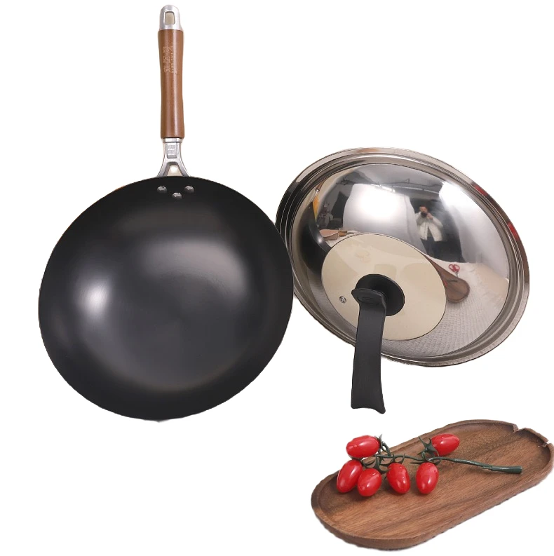 32-36cm大容量平底圆底深层防锈物理不粘爆炒电磁炉煤气极铁锅