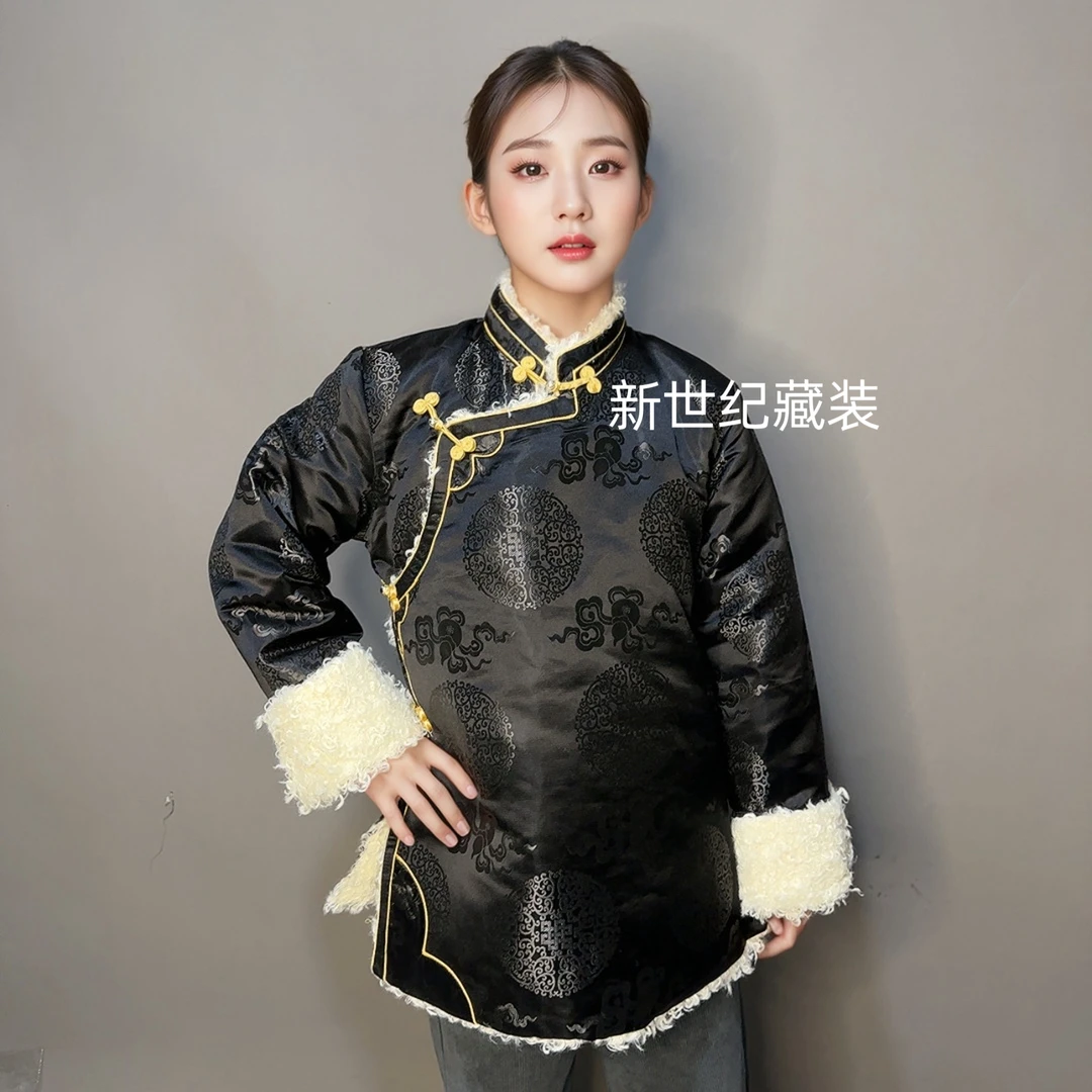 藏族风女士加绒加厚外套秋冬保暖提花大衣