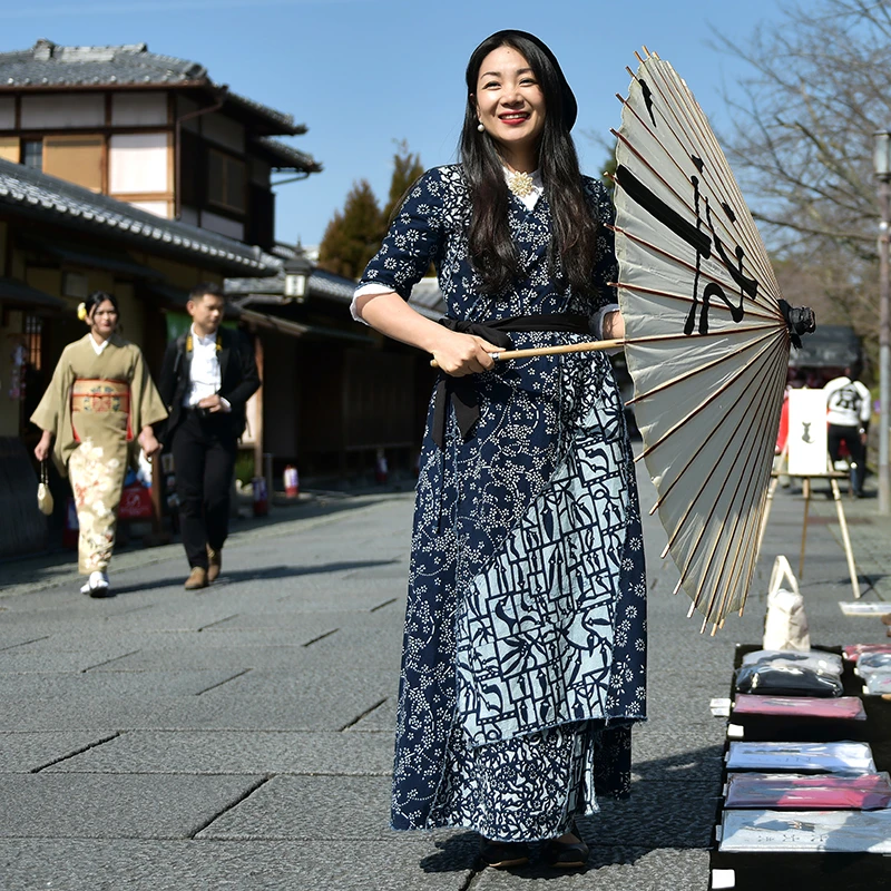 生活在左|时装周走秀同款蓝印花布蓝染连衣裙文艺复古长裙1904212