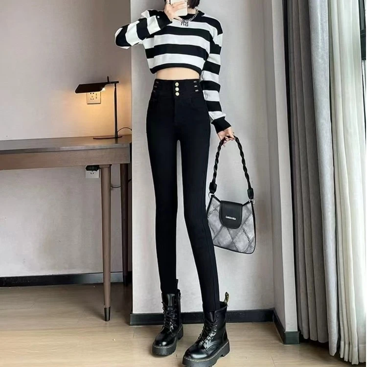 加绒魔术裤秋冬百搭神裤保暖显瘦小脚女裤子高腰外穿弹力紧身时尚