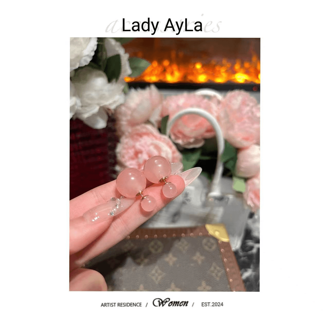 铜合金合成锆石耳饰 粉珠珠时尚可爱耳钉甜美AL122