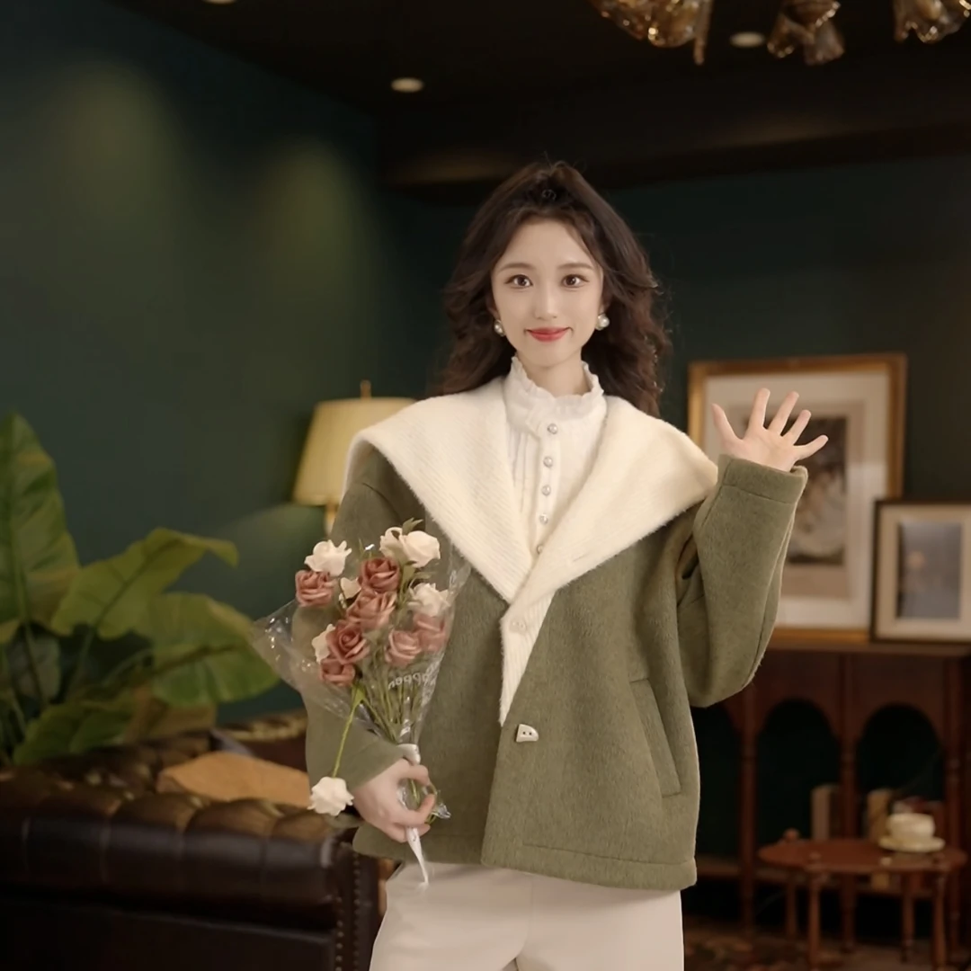 琦琦【枯木凛春】港风秋冬时尚复古纯色显瘦外套YR3882063