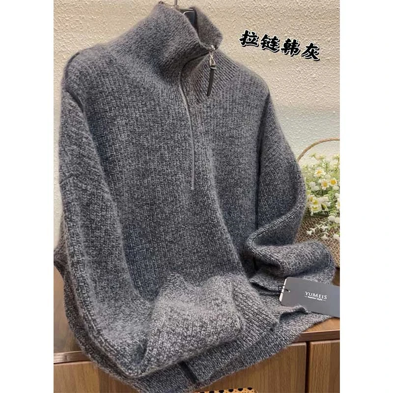 【拉链韩灰】气质拉链高级针织衫上衣女早秋xw