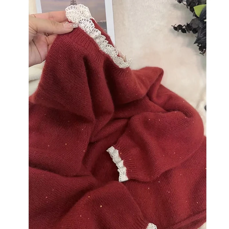 【优雅蕾丝】新款韩版蕾丝边套头针织衫女早秋xw