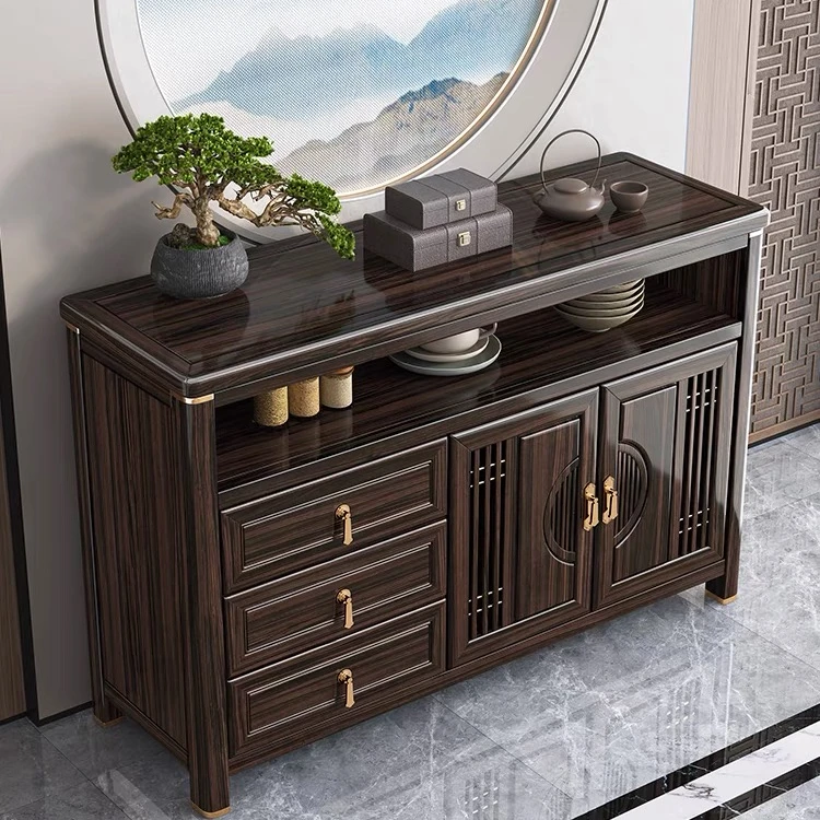 乌金木餐边柜酒柜一体靠墙客厅厨房实木储物碗柜现代简约置物柜子