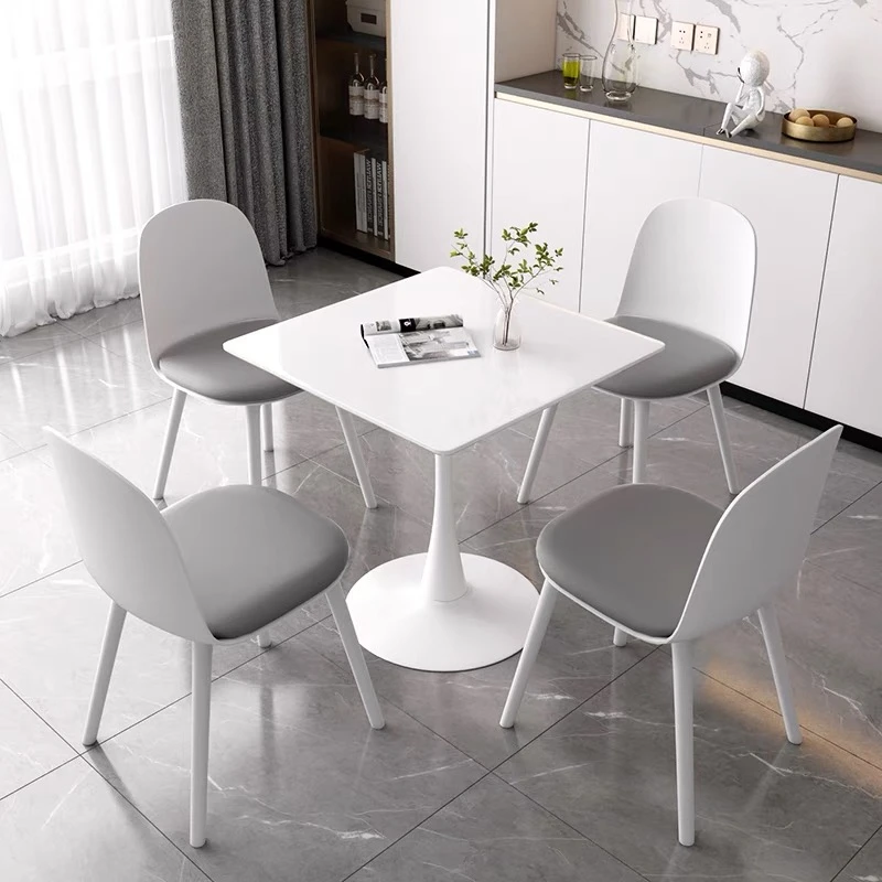 简约商务办公岩板洽谈餐桌白色椅子组合现代家用户外收纳方形茶几