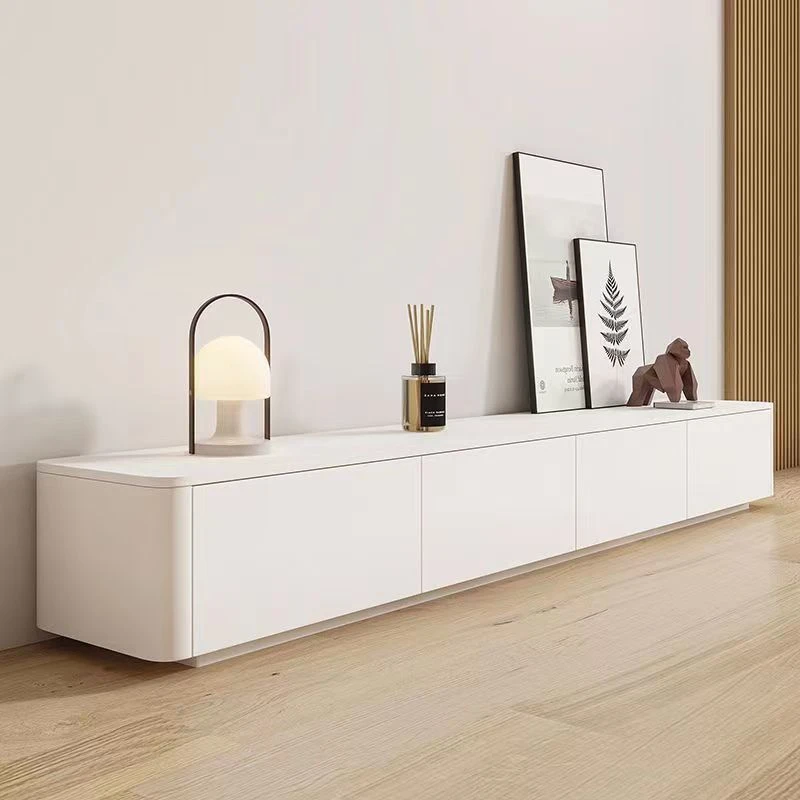 电视柜茶几组合奶油风小户型客厅白色长方形高端实木储物落地套装