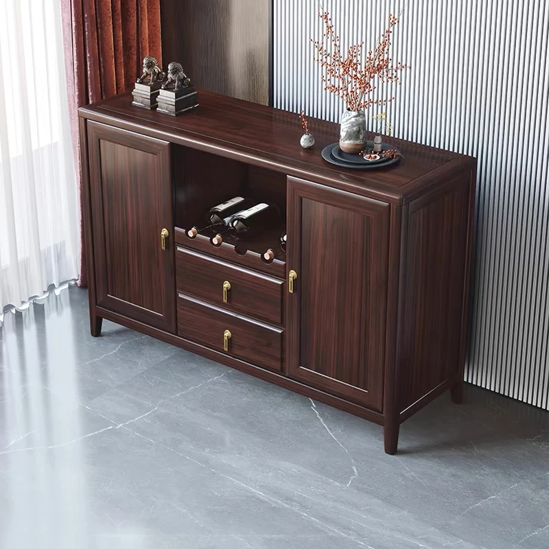 新中式乌金木餐边柜酒柜一体现代简约实木家用客厅靠墙储物碗柜子