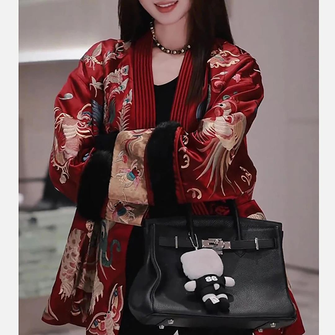 新中式国风女装唐装上衣2024秋冬新款高级感复古加厚新年红色外套