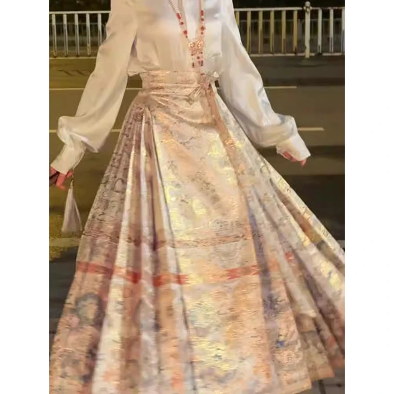 新中式国风重工杏色大运会马面裙高级小众炸街高腰宽松显瘦半身裙