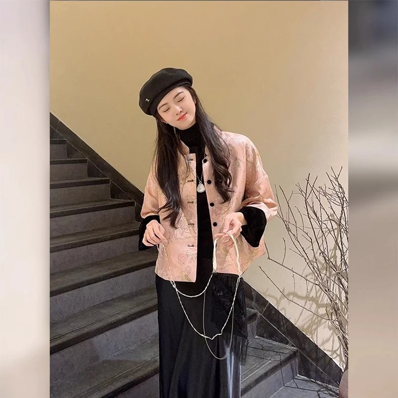 新中式国风唐装提花宋锦外套女2024新款早春高级感小个子短款上衣