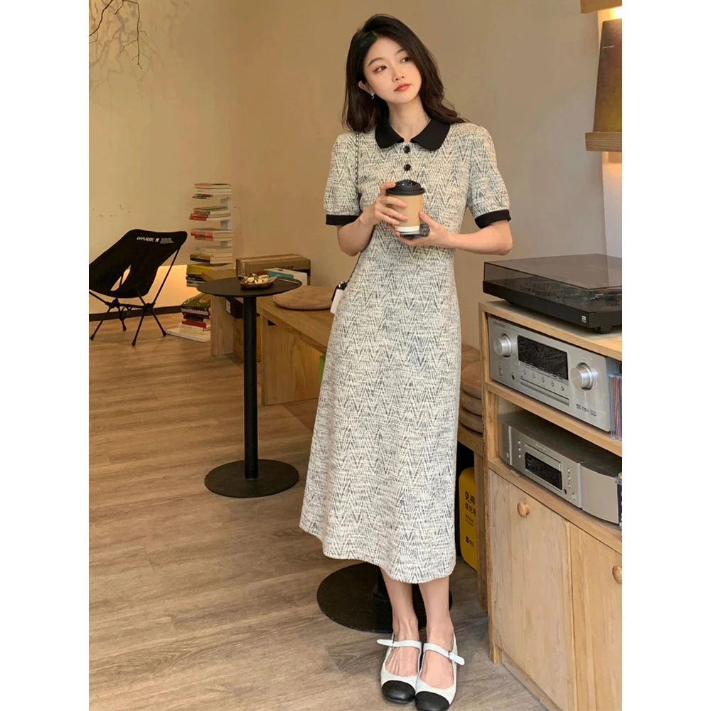 法式质感高级感修身显瘦气质Polo领小香风连衣裙子女夏季2024新款