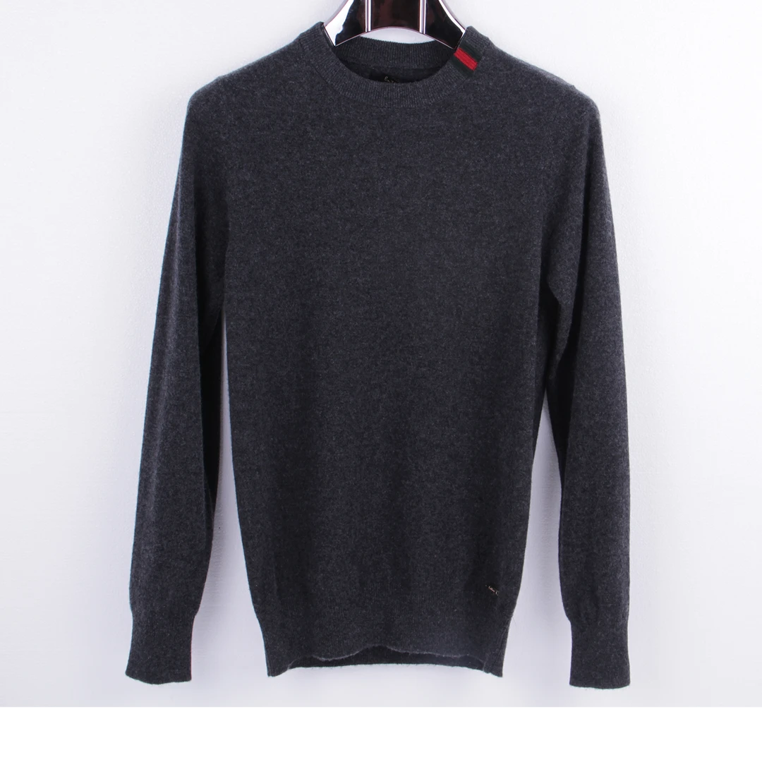 ENTICA/安迪卡高端精品100%纯羊绒简约时尚圆领男款烟灰色羊绒衫