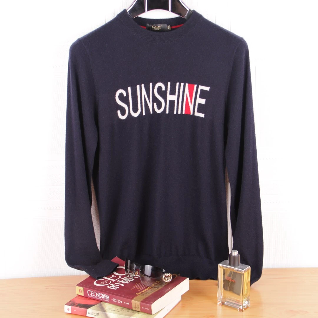 ENTICA/安迪卡100山羊绒男款秋高支高密精纺针织圆领时尚休闲百搭