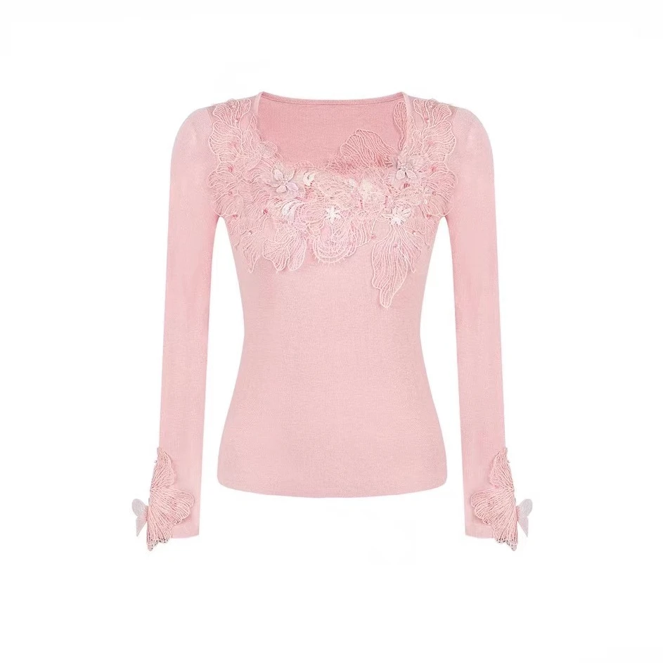 【小家碧玉】秋冬季显瘦绣花长袖打底衣设计感轻奢气质时尚百搭毛衣