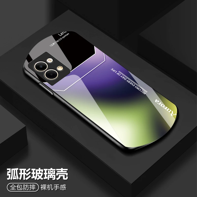 OPPO Reno9手机壳新款简约弧形玻璃渐变lens高颜值全包防摔保护套