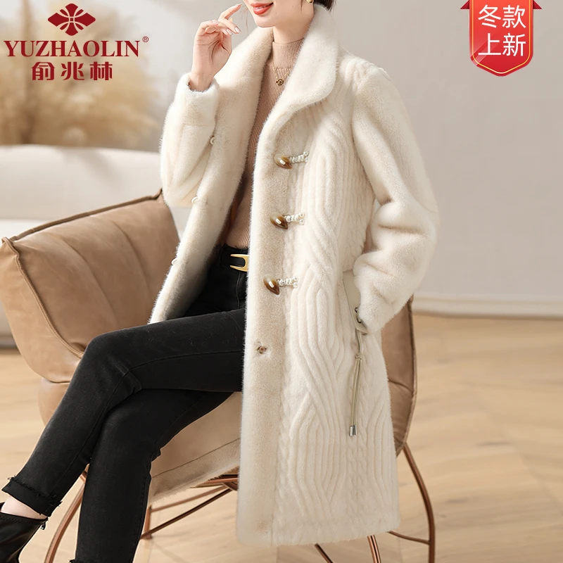 妈妈秋装仿水貂绒外套高端中老年女秋冬2025新款时尚皮毛一体大衣